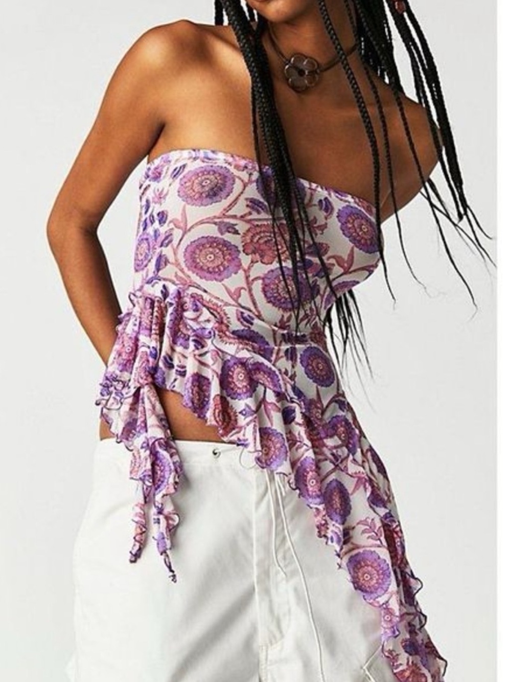 Free People Taylor Floral Mesh Asymmetrical Tube Top S